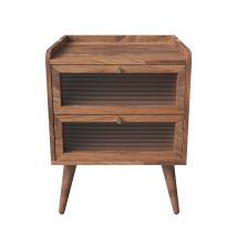 Mesita de noche de madera de acacia con 2 cajones - Brune