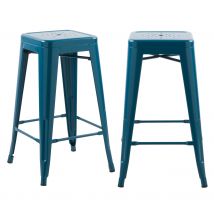 Set de 2 taburetes para isla de cocina en metal azul mate 66 cm - Indus