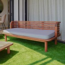 Banquette de jardin 2 places en teck et coussin gris - Kilda