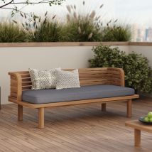 Banquette de jardin 2 places en teck et coussin gris - Kilda