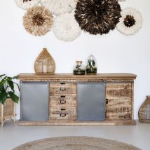 Aparador grande de madera y metal 3 puertas 3 cajones - Tabuk
