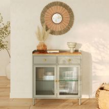 Aparador 2 puertas con 2 cajones en metal, madera de mango y cristal - Marnie