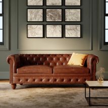 Canapé 2 places en cuir marron - Chesterfield