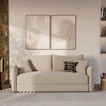 Sofá cama de 3 plazas en tela efecto lino beige - Céleste