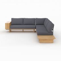 Canapé d'angle de jardin en bois et tissu gris 4 places - Canapés de jardin / extérieur, Maison bohème - Seya, Rendez-Vous Déco