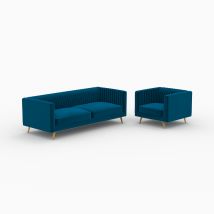 Conjunto de sofá y sillón de terciopelo azul de 3 plazas - Gatsby