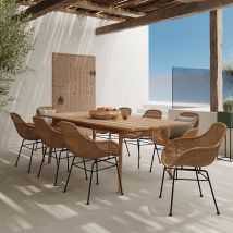 Mesa y sillas de jardín 8 personas madera de teca y resina trenzada - Carmela