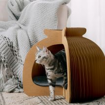 Niche pliable marron pour chat en carton - Catty