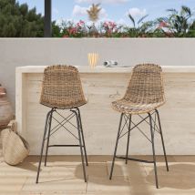 Lot de 2 chaises de bar 63 cm en résine tressé marron - Tabourets de bar / Chaises de bar Design Hautes, Maison bohème - Tiptur, Rendez-Vous Déco
