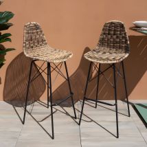 Chaise de bar 76 cm en résine tressée beige (lot de 2) - Tiptur