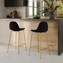 Set de 2 taburetes para isla de cocina en terciopelo negro 65 cm - Henrik