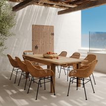 Mesa y sillas de jardín 8 personas, madera, resina trenzada - Carmela