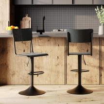 Lot de 2 chaises de bar réglables 60/80 cm en bois noir - Tabourets de bar / Chaises de bar Design Hautes, Vintage - Clem, Rendez-Vous Déco