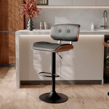 Tabouret de bar réglable en cuir synthétique noir et bois, 65 à 86 cm - Chaise de bar haute avec dossier, design vintage - Melchior - Rendez-Vous Déco