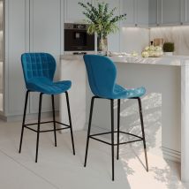 Chaise de bar 75 cm en velours bleu (lot de 2) - Mazzia