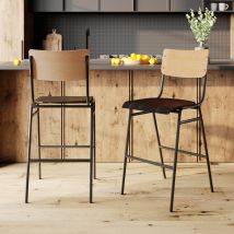Set de 2 taburetes para isla de cocina de madera clara y negra 65 cm - Clem