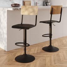 Set de 2 sillas de bar ajustables 60/80 cm en madera clara y negro - Clem