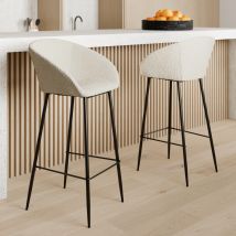 Lot de 2 chaises de bar effet laine bouclette blanche 75 cm - Tabourets de bar / Chaises de bar Design Hautes, Scandi - Marquise, Rendez-Vous Déco
