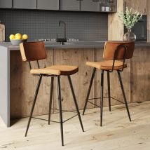 Lot de 2 chaises pour îlot central 66 cm en cuir synthétique camel - Tabourets de bar / Chaises de bar Design Mi-hautes, Vintage - Texas, Rendez-Vous 