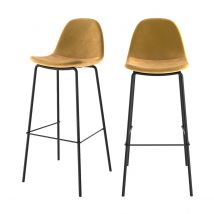 Chaise de bar en velours jaune 75 cm (lot de 2) - Henrik