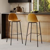 Lot de 2 chaises de bar en velours jaune 75 cm - Henrik - Rendez-Vous Déco