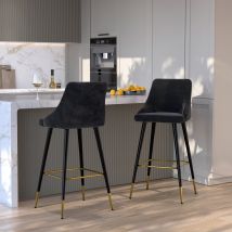 Lot de 2 chaises de bar 77.5 cm en velours noir - Tabourets de bar / Chaises de bar Design Hautes, Art déco - Aristote, Rendez-Vous Déco