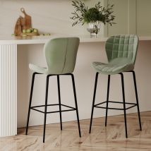 Chaise de bar en velours vert 75 cm (lot de 2) - Mazzia
