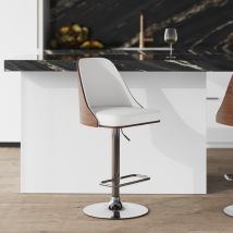 Silla de bar regulable en madera oscura y PU blanco 56/77 cm - Georges