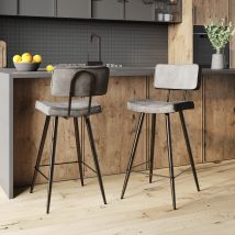 Lot de 2 Chaises de bar grises pour îlot central 66 cm en cuir synthétique