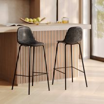 Set de 2 sillas de bar 75 cm en piel sintética gris/negro - Henrik