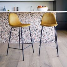 Set de 2 taburetes para isla de cocina en terciopelo amarillo 65 cm - Henrik