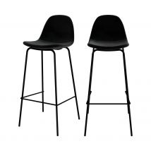 Tabouret de bar haut en velours noir 75cm, design vintage industriel, confortable, lot de 2 chaises de bar Henrik pour table haute - Rendez-Vous Déco