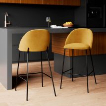 Set de 2 sillas para isla de cocina de terciopelo amarillo 66 cm - Karl