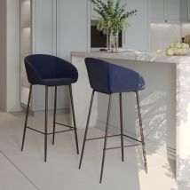Chaise de bar 75 cm en velours bleu (lot de 2) - Marquise