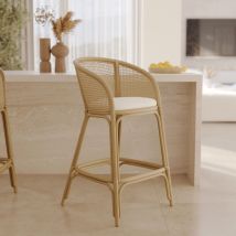 Chaise de bar en rotin et tissu crème 72 cm - Mélana - Rendez-Vous Déco