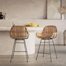 Set de 2 taburetes para isla de cocina en resina tejida natural 65 cm - Carmela