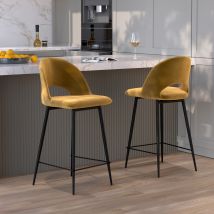 Chaise pour îlot central 65 cm en velours jaune (lot de 2) - Pénélope