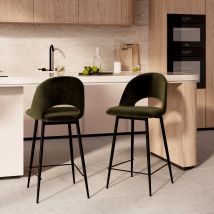 Set de 2 taburetes para isla de cocina en terciopelo verde 65 cm - Pénélope