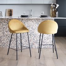 Set de 2 taburetes para isla de cocina de terciopelo amarillo 65 cm - Misty