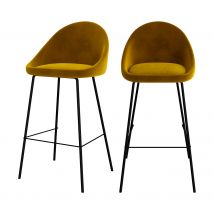 Chaise de bar en velours jaune 75 cm (lot de 2) - Misty