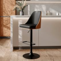 Silla de bar regulable en madera oscura y PU negro 56/77 cm - Georges