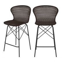 Set de 2 taburetes para isla de cocina en resina tejida marrón 63 cm - Palma