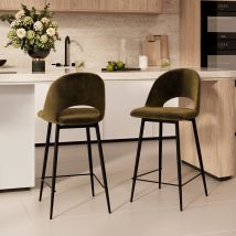 Chaise pour îlot central 65 cm en velours vert (lot de 2) - Pénélope