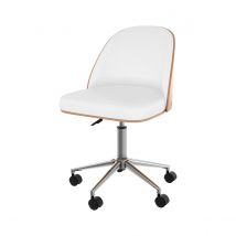 Chaise de bureau pivotante en bois et cuir synthétique blanc - Balthazar