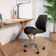 Silla de oficina de madera con ruedas en PU negro - Archie