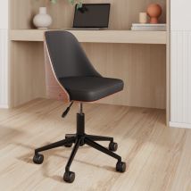 Chaise de bureau pivotante sur roulettes en bois foncé et PU noir - Georges