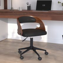 Silla de oficina con ruedas en madera oscura y PU negro - Louis