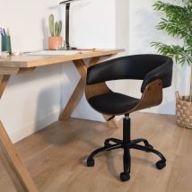 Silla de oficina giratoria con ruedas en madera y PU negro - Basile