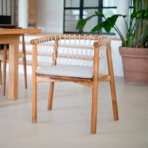Silla de jardín en madera de teca y tela gris claro - Yago