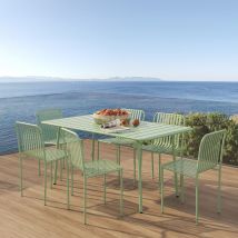 Table et chaises de jardin 6 personnes en métal vert - Yumi